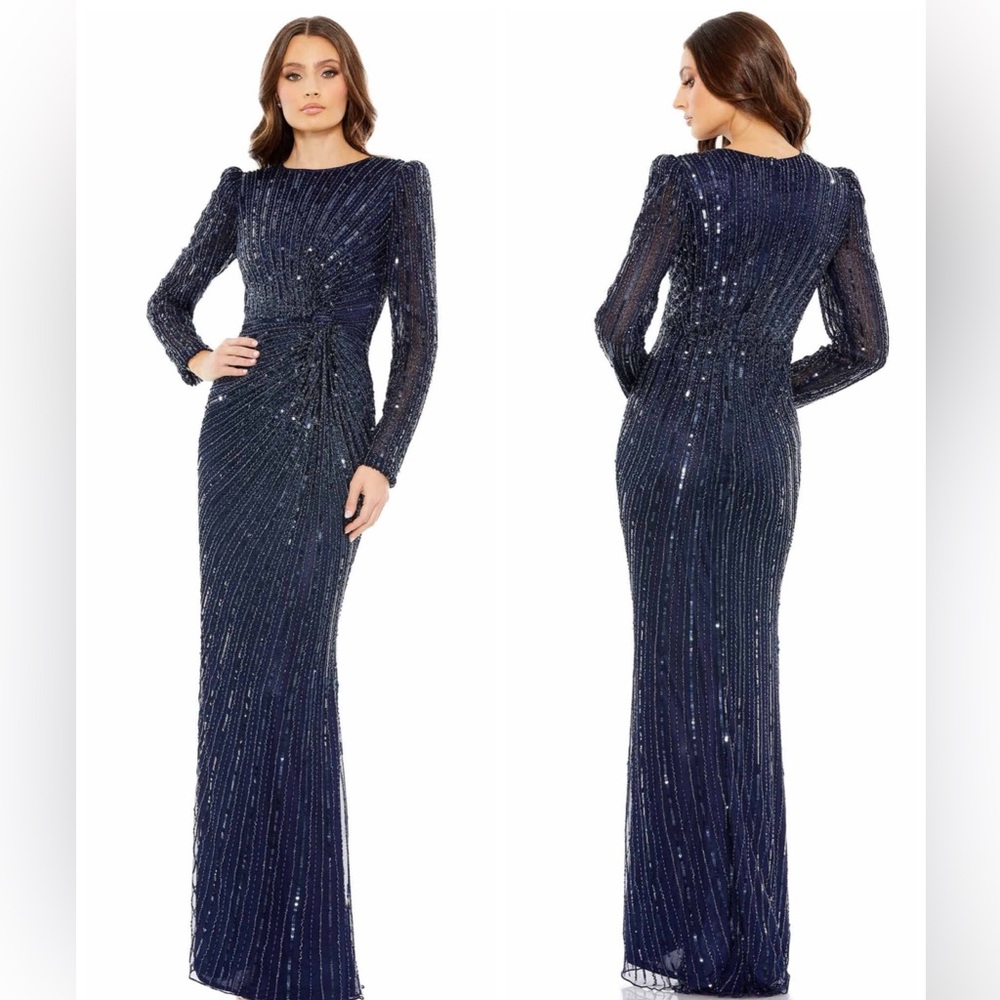 MAC DUGGAL 5641 Gown High Neckline Sequin Embellished Knotted Waist Fitted Dress